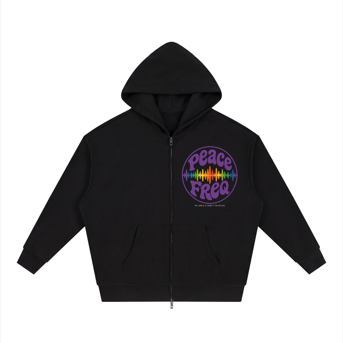 Zip Up Peace Freq Hoodie (Black) ∞