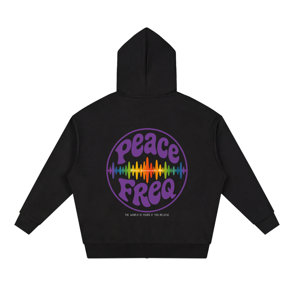 Zip Up Peace Freq Hoodie (Black) ∞